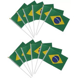 Kit C/ 12 Bandeirinhas De Mão Com Haste Brasil Copa Do Mundo