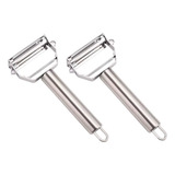 Kit C/ 2 Descascador Dupla Lâmina Inox Legumes Frutas 2 Em 1