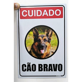 Kit C/ 2 Placas Advertência Aviso Cuidado Cão Bravo Pastor