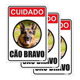 Kit C/ 3 Placas Advertência Aviso Cuidado Cão Bravo Pastor