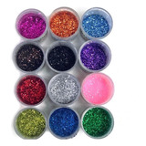 Kit C/12 Glitter Purpurina Colorido Em Pó Cada Contém 3g Cor Pacote Sortido