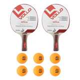Kit C/2 Raquetes Ping Pong Impulse+6 Bolas Ping Pong Vollo Cor Laranja Tipo De Cabo Concavo Reto