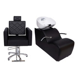 Kit Cabeleireiro 1 Lavatório + 1 Cadeira Reclinável Luxo Cor Preto Factor