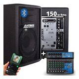 Kit Caixa De Som At8 150w + Mesa De Som Amplificada 8 Canais