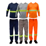 Kit Calça + Camiseta Profissional Trabalho C/faixa Refletiva