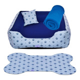 Kit Cama Casinha Caminha Pet Para Cachorro Lavável Média Luxo Winky Pet Cor Azul