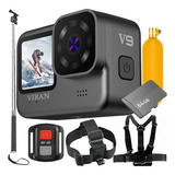 Kit Câmera Sport Viran V9 Wifi 64gb Cabeça Peito Bastão Boia