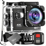 Kit Câmera Ultra Hd 4k Sport Wifi + 32gb + Bastão + Controle Cor Preto