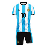 Kit Camisa E Calção Messi Argentina Adulto E Infantil