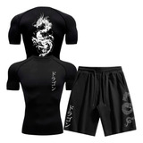 Kit Camiseta Compressao E Short Moletinho Dragon Gothic Gym