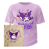 Kit Camiseta E Bolsa Eco Cute Kuromi Hello Kitty Gótico Punk