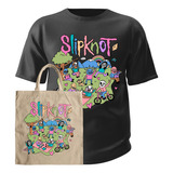 Kit Camiseta E Bolsa Slipknot Banda Rock Cartoon Park Fun