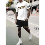 Kit Camiseta Masculina + Short Moletom Conjunto Newyork 1986