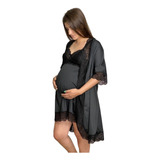 Kit Camisola Luxo Amamentação + Robe Gestante Maternidade 