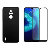 Kit Capa Aveludada Preta P/ Motorola Moto E7 + Pelicula 3d