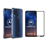 Kit Capa Capinha Case P/ Motorola Moto One Vision + Pelicula Cor Transparente