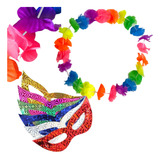 Kit Carnaval 10 Máscara Gatinho + 10 Colar Havaiano Fantasia Cor Colorido Mascara Colar