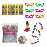 Kit Carnaval Espumas Confetes Mascaras Colar Carnaval Folia