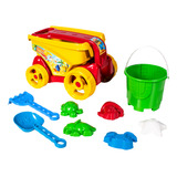 Kit Carrinho De Praia Infantil Pá Balde Areia Forminhas 9 Pç