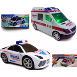 Kit Carro Polícia + Ambulância Luz Bate E Volta Brinquedo 
