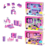 Kit Casinha Quarto + Cozinha + Sala Brinquedo Menina - Samba