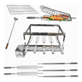 Kit Churrasqueira Rotativa Gira Grill 5 Espetos Inox