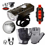 Kit Ciclista Lanterna Farol Sinalizador Luva Bike Mtb Moto