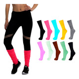 Kit Com 12 Meia Aerobica Colorida Fitnes Academia Meião 3/4