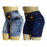 Kit Com 2 Bermudas Feminina Jeans Hot Pants Com Lycra