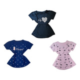 Kit Com 3 Blusa T-shirt Feminina Baby Look Estampas 