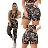 Kit Com 3 Pecas Calca Leg Legging Com Short Mais Top Militar