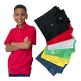 Kit Com 4 Camisa Polo Infantil Juvenil Básica Bordada Casual