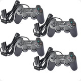 Kit Com 4 Controle Com Fio Compatível Playstation 2 Psone