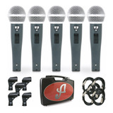 Kit Com 5 Mic Arcano Dinamicos Com Fio Rhodon-8b Kit Xlr Sj