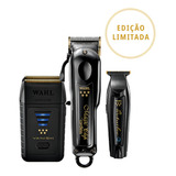 Kit Combo Máquina De Cortar Cabelo Magic Clip Black + Máquina De Acabamento Aparador Detailer Black + Barbeador Shaver Vanish Wahl