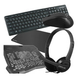 Kit Combo Office 4x1 Teclado Mouse Headset Base P/ Notebook 