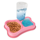 Kit Comedouro Automático Duplo Anti-formiga P/ Cães Gatos Cor Rosa