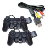 Kit Compatível Para Play 2 Cabo De Imagem + 2 Controles