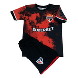 Kit Conjunto Infantil São Paulo Vermelho E Preto