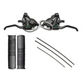 Kit Conjunto Passador Alavanca Manopla Freio Easyfire Aluminio 3x7v 21 Velocidades Com Cabos + Manopla Emborrachada Preta Antiderrapante + 2 Conduite Pretos 60cm + 1 De 28cm Bike Bicicleta Pedal Pulse