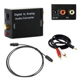  Kit Conversor Áudio Óptico Para Rca C/ Cabos