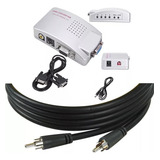 Kit Conversor Pc Vga P/ Vídeo Composto Tv C/ 20 Metros Cabo