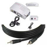 Kit Conversor Pc Vga P/ Vídeo Composto Tv C/ 20 Metros Cabo