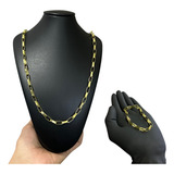 Kit Corrente Cordão E Pulseira Tijolinho 6mm Moeda Antiga