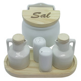 Kit Cozinha 6 Pçs -2 Galheteiros, Sal, Palito+saleiro Parede