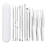 Kit Curetas Pinças Inox Extrator Cravos Remover Espinha Case