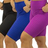 Kit De 03 Bermuda Bolha Suplex Cós Alto Tecido Academia