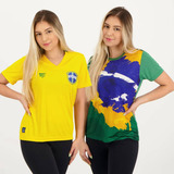 Kit De 2 Camisas Brasil Amarela E Verde Feminina