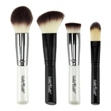 Kit De 4 Pincéis Para Maquiagem Macrilan Wb200 Wb200 Preto-fosco/branco-perolado