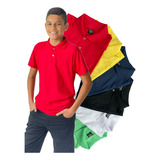 Kit De 5 Camisa Polo Infantil Juvenil Masculina 100% Algodão